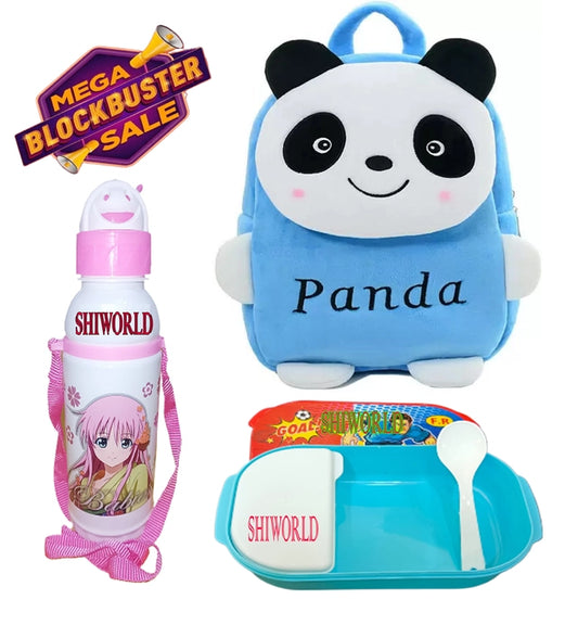 Fabric Backpack with Lunch Box & Water Bottle for Kids (Multicolor, Set of 3)